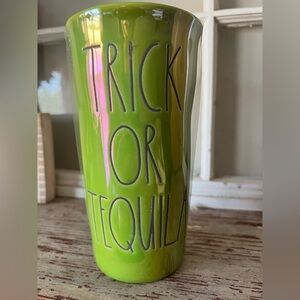 NEW! RAE DUNN Trick or Tequila 12oz Ceramic Travel Mug in Green